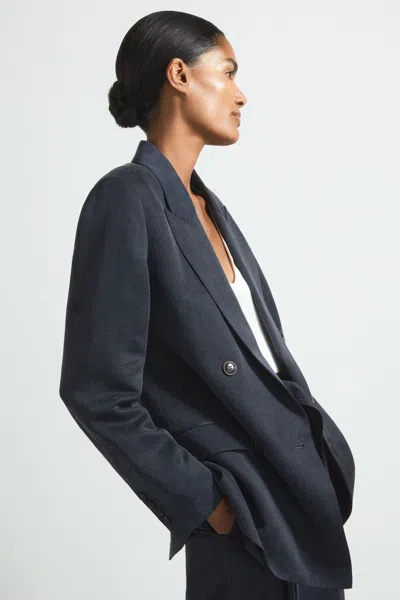 Atelier Cupro Double Breasted Suit Blazer In Navy