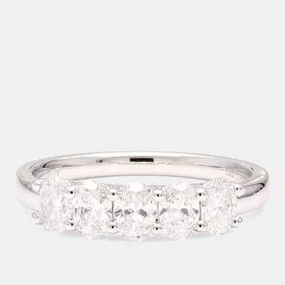 Pre-owned Atelier D' Excellence 1.00 Cts Oval Lab Grown Diamonds 14k White Gold 5 Stone Wedding Band