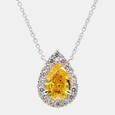 Pre-owned Atelier D' Excellence 2.05 Cts Pear Lab Grown Diamond 14k White Gold Yellow Halo Pendant Necklace