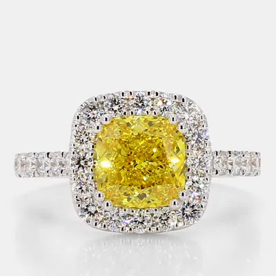 Pre-owned Atelier D' Excellence 2.58 Cts Cushion Lab Grown Diamond 14k White Gold Yellow Halo Engagement Ring Size 7