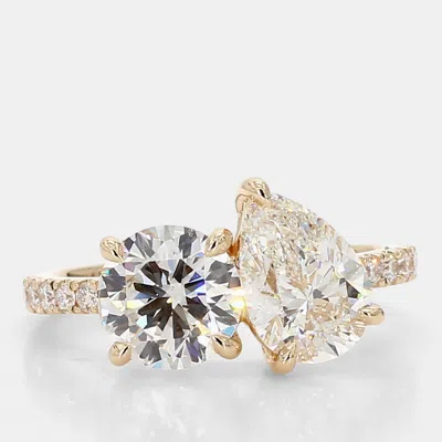 Pre-owned Atelier D' Excellence 3.04 Cts Lab Grown Diamond 14k Yellow Gold Toi Et Moi Pave Engagement Ring Size 7