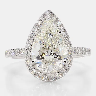 Pre-owned Atelier D' Excellence 3.08 Cts Pear Lab Grown Diamonds 14k White Gold Halo Pave Engagement Ring
