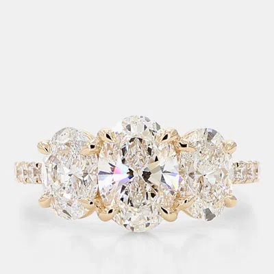 Pre-owned Atelier D' Excellence 3.69 Cts Oval Pave Lab Grown Diamonds 14k Yellow Gold Three Stone Engagement Ring