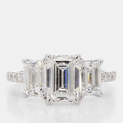 Pre-owned Atelier D' Excellence 3.92 Cts Emerald Pave Lab Grown Diamonds 14k White Gold Three Stone Engagement Ring