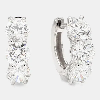 Pre-owned Atelier D' Excellence 4.00 Cts Round Lab Grown Diamonds 14k White Gold Front Facing Huggies