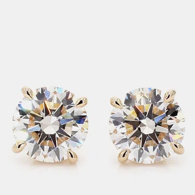 Pre-owned Atelier D' Excellence 6.05 Cts Round Lab Grown Diamond 14k Yellow Gold 4 Prong Basket Studs