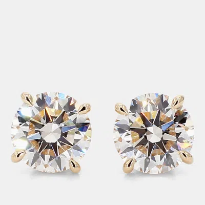 Pre-owned Atelier D' Excellence 6.05 Cts Round Lab Grown Diamonds 14k Yellow Gold 4 Prong Basket Studs