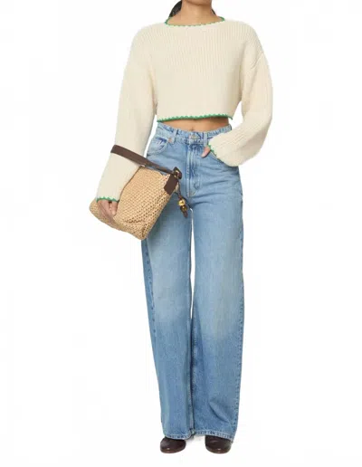 Atelier Delphine Aries Super-cropped Sweater Top In Ivory/green In White