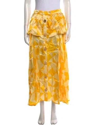 Pre-owned Atelier Delphine Patterned Long Skirt In Yellow