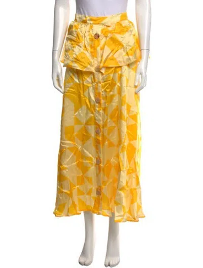 Pre-owned Atelier Delphine Patterned Long Skirt In Yellow
