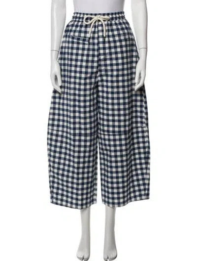 Pre-owned Atelier Delphine Plaid Print Wide Leg Pants In Blue