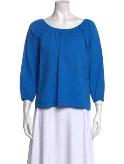 Pre-owned Atelier Delphine Scoop Neck Three-quarter Sleeve Blouse In Blue