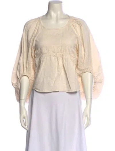 Pre-owned Atelier Delphine Scoop Neck Three-quarter Sleeve Crop Top In Neutral