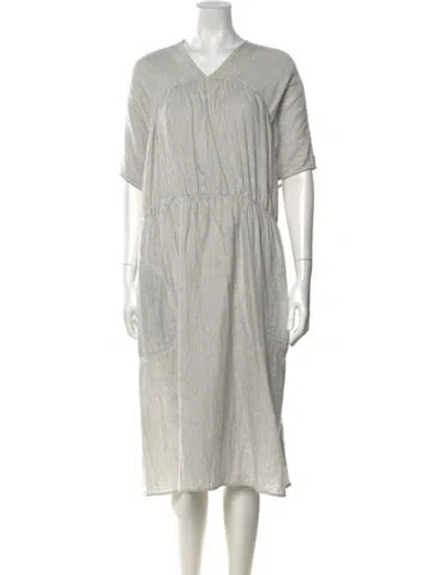 Pre-owned Atelier Delphine Striped Midi Length Dress In White