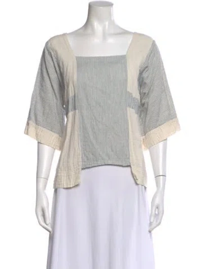 Pre-owned Atelier Delphine Striped Square Neckline Top In Blue