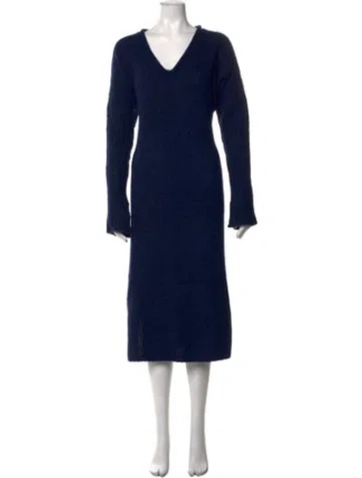 Pre-owned Atelier Delphine V-neck Midi Length Dress In Blue
