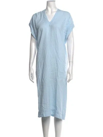 Pre-owned Atelier Delphine V-neck Midi Length Dress In Blue