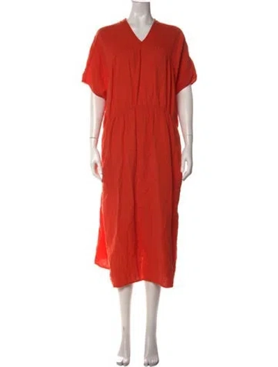 Pre-owned Atelier Delphine V-neck Midi Length Dress In Orange
