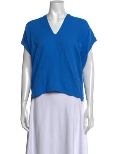 Pre-owned Atelier Delphine V-neck Short Sleeve Top In Blue