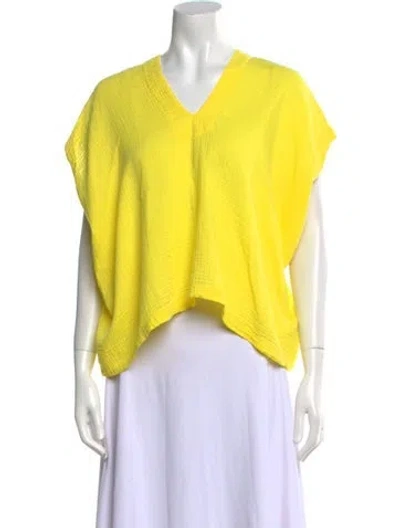 Pre-owned Atelier Delphine V-neck Three-quarter Sleeve Blouse In Yellow
