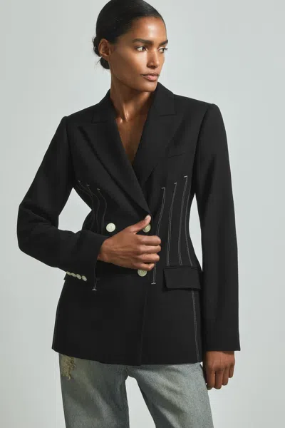 Atelier Double Breasted Corset Stitch Blazer In Black