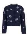 Atelier Edition Blue Crew Neck Cardigan With Floral Embroidery In Cotton Blend Woman In Blue