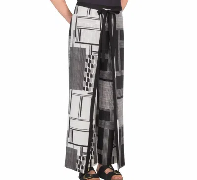 Atelier Geometric Print Wrap Trouser In Black And Natural In Gray