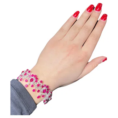 Pre-owned Atelier Gia Certified Burma Ruby & Diamond Bracelet Pigeon Blood 18k White Gold 44.10 Ct