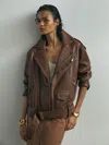 Atelier Grained-leather Oversized Biker Jacket In Brown