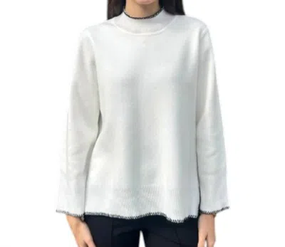 Atelier High-low Mock Neck Sweater With Stitched Trim In Snow And Black In White