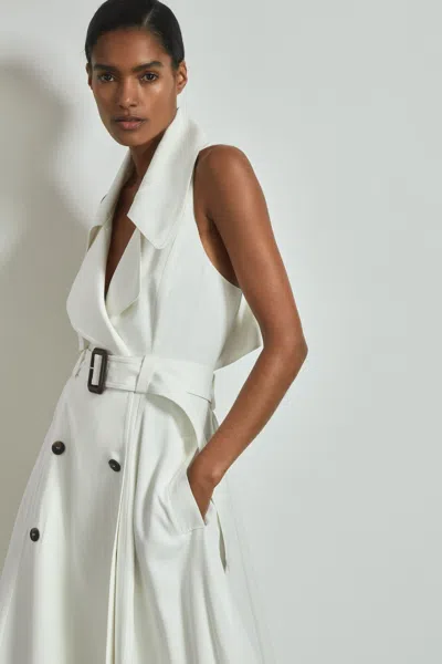 Atelier Italian Textured Wrap Dress With Silk In Off White