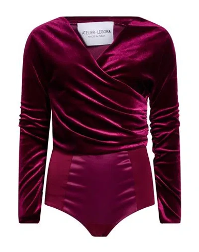 Atelier Legora Woman Bodysuit Plum Size 6 Polyester, Viscose In Purple