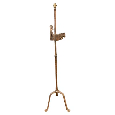 Pre-owned Atelier Marolles Brutalist Wrought Iron Floor Lamp In The Style Of  Circa 1950 In Brown