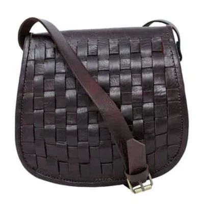 Atelier Marrakech Leather Sam Woven Saddle Bag -chocolate In Brown