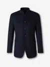 Atelier Munro Mandarin-collar Button Wool Jacket In Blue