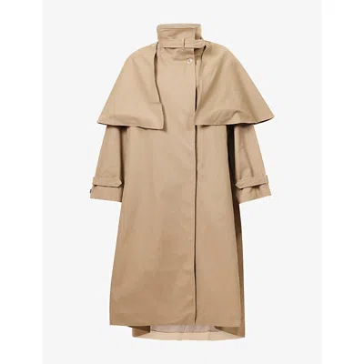 Atelier Ninety Five Womens  Funnel-neck Cape Cotton-canvas Trench Coat In Light Brown