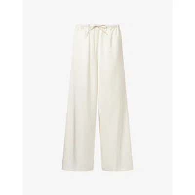 Atelier Ninety Five Womens Cream Wide-leg Drawstring Satin Trousers In White