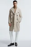 Atelier Italian Wool Blend Double Breasted Coat In Oatmeal Melange
