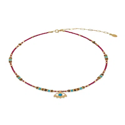 Atelier Petites Pierres Women's Gold Magic Eye - Coral Beaded Necklace