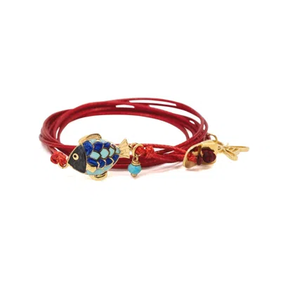 Atelier Petites Pierres Women's Gold / Red Cici - Wrap Bracelet In Multi