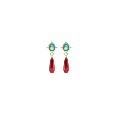 Atelier Petites Pierres Women's Gold / Red Scarazure - Scarabee Earrings