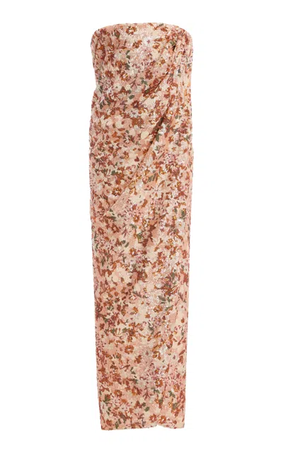 Atelier Prabal Gurung 3d-sequin Hand-draped Knotted-bustier Dress In Orange