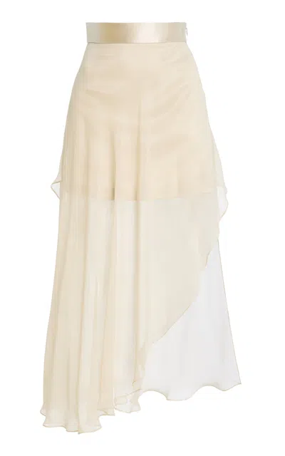 Atelier Prabal Gurung Asymmetric Layered Chiffon Midi Skirt In White