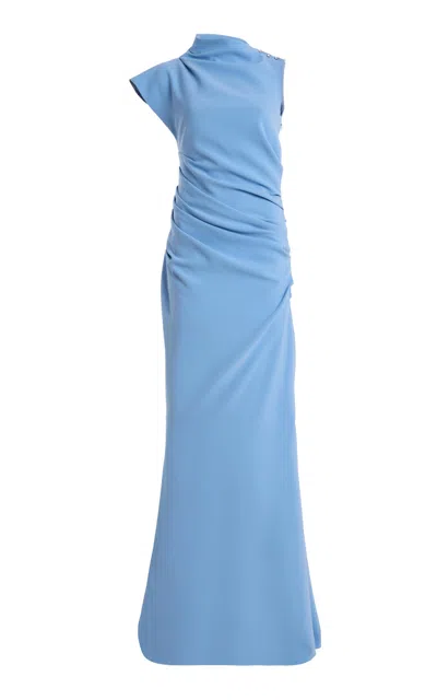 Atelier Prabal Gurung Asymmetric Stretch Crepe Gown In Blue