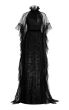 Atelier Prabal Gurung Babs Capelet Lace Gown In Black