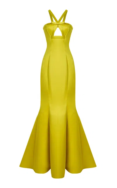 Atelier Prabal Gurung Bow-detailed Duchesse Satin Gown In Green