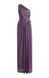 Atelier Prabal Gurung Bow-detailed Silke-faille Gown In Purple