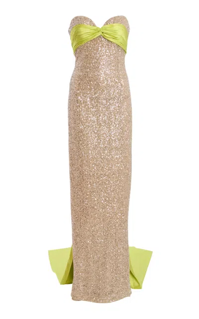 Atelier Prabal Gurung Bow-detailed Sequined Column Gown In Brown