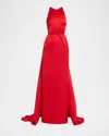 Atelier Prabal Gurung Caroline Satin Halter Column Gown With Detachable Train In Red
