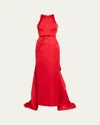 Atelier Prabal Gurung Caroline Satin Halter Column Gown With Detachable Train In Red
